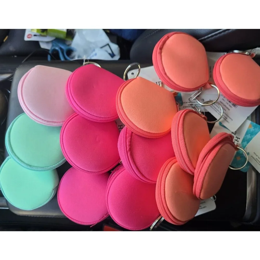 Set of 14 NWT earbuds, small coin, zipper pouch, multi colored pink green orange - Picture 2 of 6